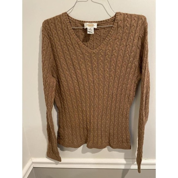 Talbots Brown Pullover Cable Knit V Neck sweater size medium - Picture 4 of 6